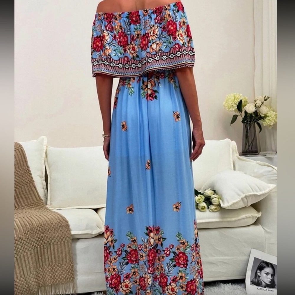 Beautiful Floral Print Bardot Dress, like new - Picture 2 of 5